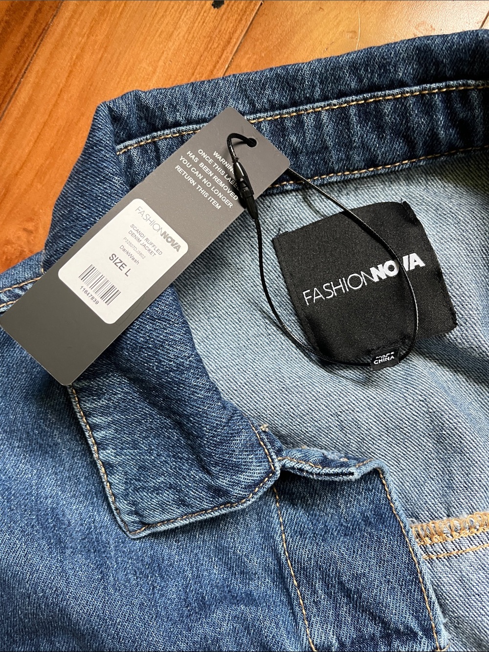 Fashion Nova Dark Blue Ruffle Denim Jacket - Picture 3 of 4